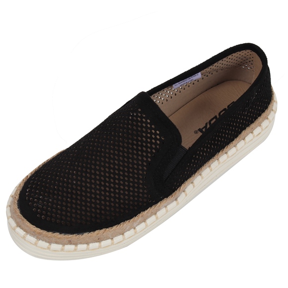 Shoes - Black Perforated Espadrille Rubber Sole Loafer